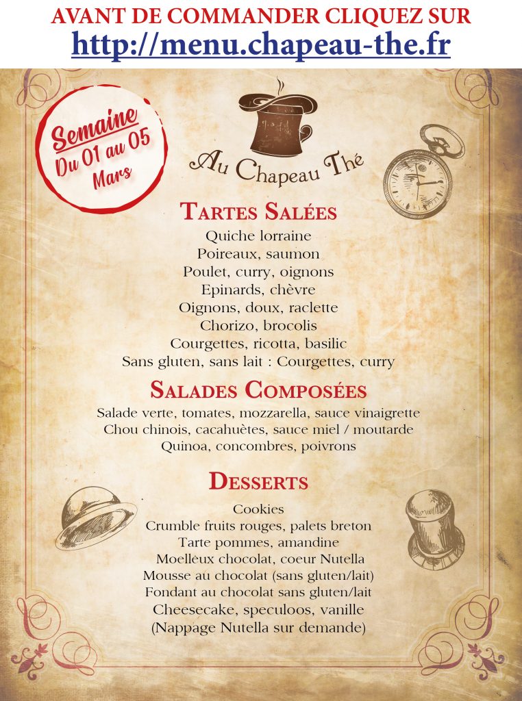 Menu du jour 01 au 05 Mars